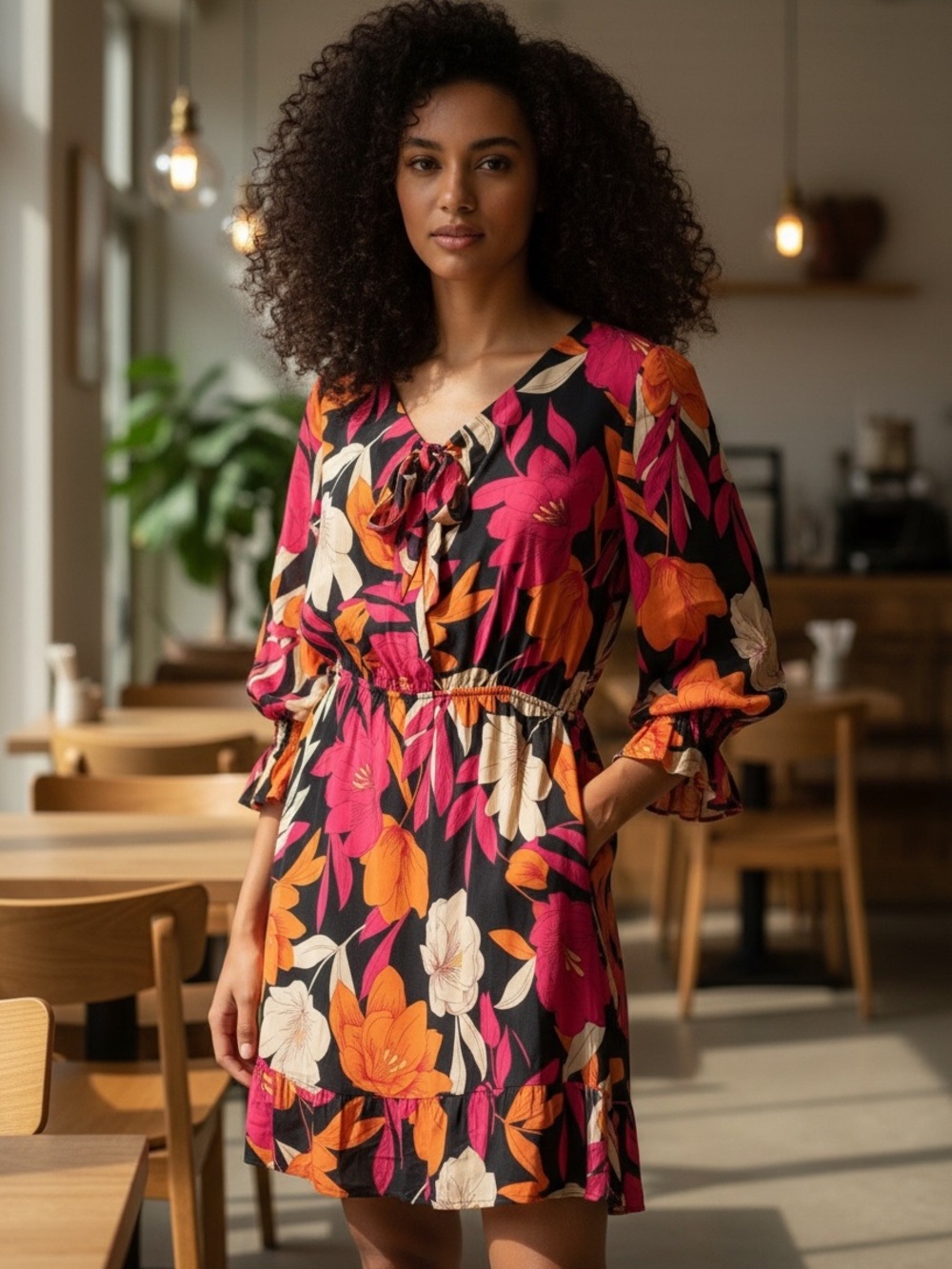 Easel Fall Floral Mini Dress - Peasant Sleeves